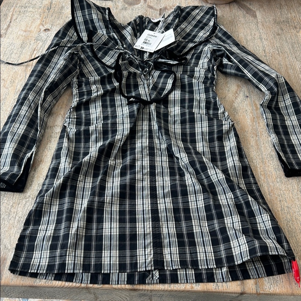 Ganni Plaid Dress in Black and White